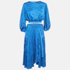 Pre Owned Maje Blue Crepe Lace Trimmed Top and Skirt Set M/S