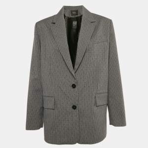 Pre Owned Maje Grey Pinstriped Rhinestone Embellished Blazer S