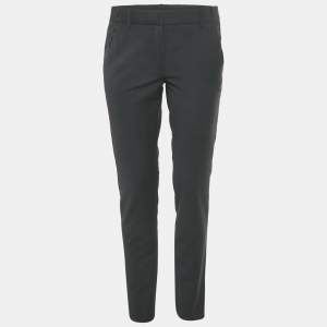 مملوكة مسبقًا بنطلون ماجي صوف مفصل بتصميم مربعات رمادي أنتراسيت مقاس صغير