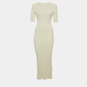 Pre Owned Maje Cream Rib Knit Frilled Rooly Maxi Dress S