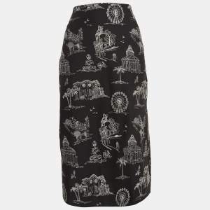 Maje Black Embroidered Crepe Midi Skirt S   