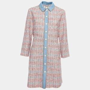 Maje Red/Blue Tweed Shirt Mini Dress XL