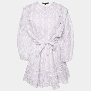 Maje Parme Eyelet Embroidered Cotton Rosiry Belted Dress M