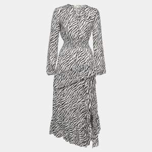 Maje Black/White Zebra Print Lurex Crepe Ruffled Maxi Dress S