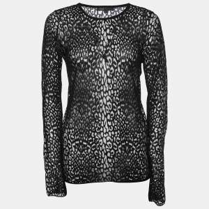 Maje Black Patterned Lace Full Sleeves Top S
