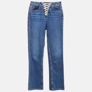Maje Blue Lace-Up Denim High Rise Jeans XS Waist 26"