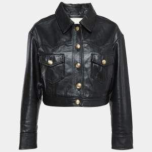 Maje Black Leather Bacchus Crop Leather Jacket L