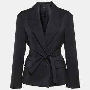 Maje Black Wool-Blend Belted Blazer L