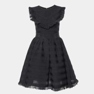 Maje Black Patterned Jersey Ruffled Mini Dress S