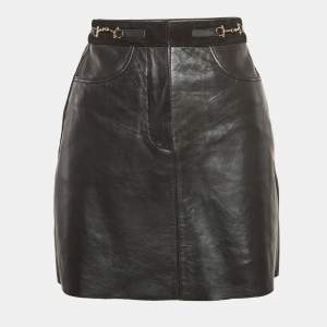 Maje Black Jelfie Leather Horsebit Detail Mini Skirt S