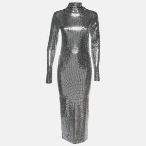 Maje Silver/Black Sequin High Neck Midi Dress S
