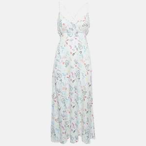 Maje White Printed Jacquard Lace-Up Back Midi Dress S