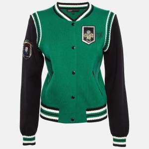 Maje Green/Black Embellished Knit Button Fornt Bomber Jacket M 