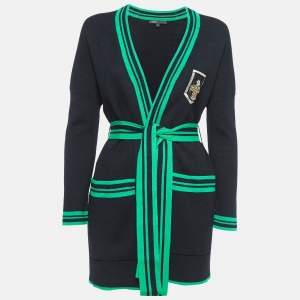 Maje Black Embellished Applique Belted Cardigan M