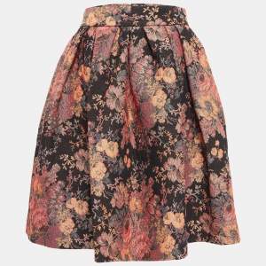 Maje Black Jacquard Lurex Pleated Knee-Length Skirt L