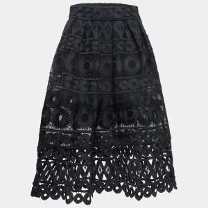 Maje Black Mesh & Lace Midi Skirt L