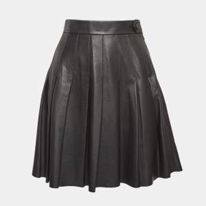 Maje Black Leather Pleated Mini Skirt L