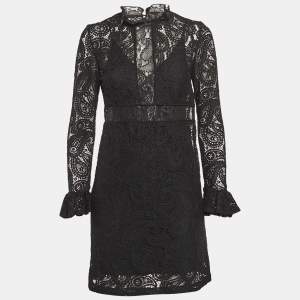 Maje Black Paisley Pattern Lace Mini Dress S