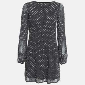 Maje Black Polka Dot Chiffon Rockito Pleated Mini Dress S