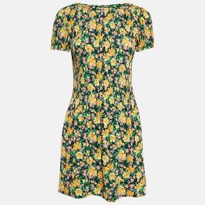 Maje Multicolor Floral Print Crepe Pleated Mini Dress S