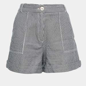 Maje Black/White Stripe Cotton Regular Shorts L