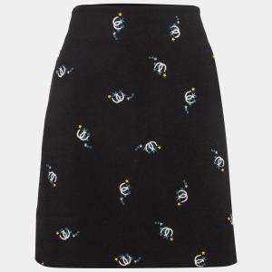 Maje Black Horseshoe Embroidered Crepe Trapeze Mini Skirt M