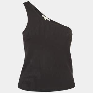 Maje Black Rib Knit One-Shoulder Cropped Top M