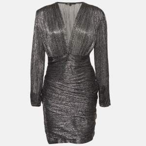 Maje Metallic Lurex Draped V-Neck Mini Dress L