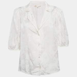 Maje White Ecru Jungle Jacquard Satin Shirt M