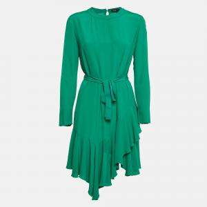 Maje Green Crepe Asymmetric Flared Short Dress S