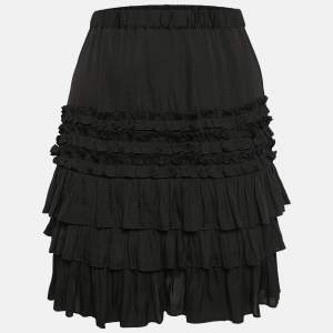 Maje Black Crepe Ruffled Mini Skirt L