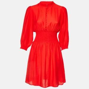 Maje Red Crepe Smocked Waist Ritha Mini Dress M