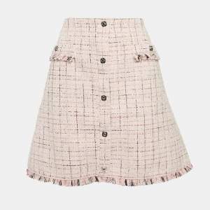 Maje Pink Lurex Tweed Fringed Hem Knee-Length Skirt XL