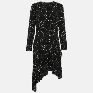 Maje Black Star Print Crepe Asymmetric Midi Dress S