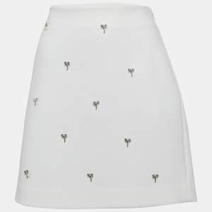 Maje White Crepe Palm Jewels Embroidered Crepe Pencil Skirt XL