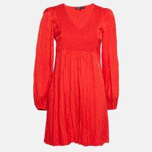 Maje Red Jacquard Smocked Mini Dress M