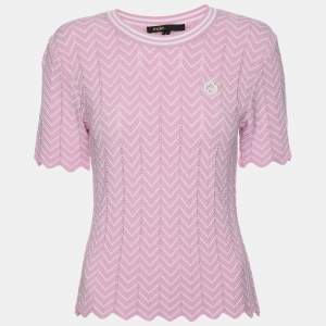 Maje Pink/White Chevron Knit Crew Neck Top S