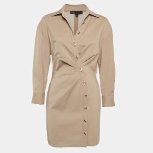 Maje Beige Wool Ruched Mini Shirt Dress S