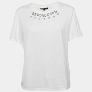 Maje White Studded Cotton Round Neck T-Shirt L