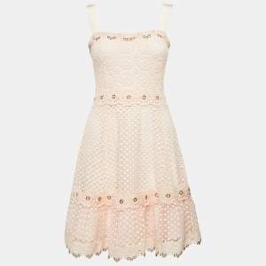 Maje Pink Peach Rosalina Lace Shoulder Strap Mini Dress S
