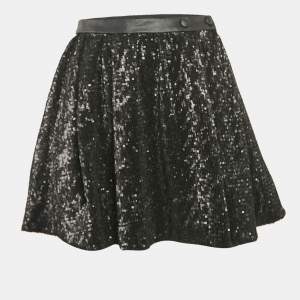 Maje Black Sequin Detail Tulle Pleated Mini Skirt L