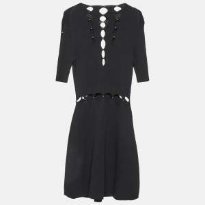 Maje Black Rib Knit Cut-Out Beaded Mini Dress M