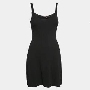 Maje Black Rib Knit Flared Mini Dress XS