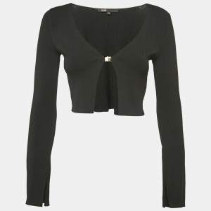 Maje Black Rib Knit Crop Cardigan XS