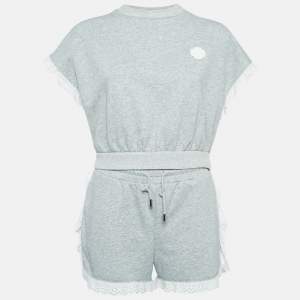 Maje Grey Cotton Knit Lace Trimmed Top and Shorts Set M