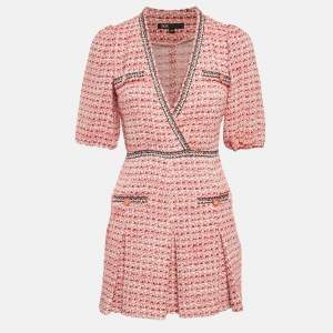 Maje Red Lurex Tweed V-Neck Mini Dress XS