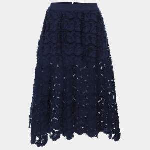 Maje Blue Fabric Floral Lace Midi Skirt S