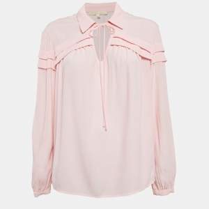 Maje Pink Crepe Tie-Up Neck Top L