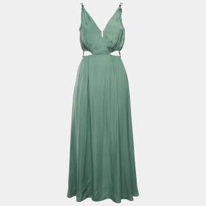 Maje Green Crepe Cut-Out V-Neck Midi Dress XS