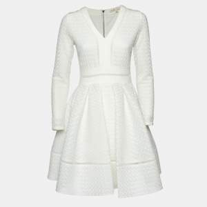 Maje White Patterned Mesh Fit and Flare Rossignol Mini Dress M